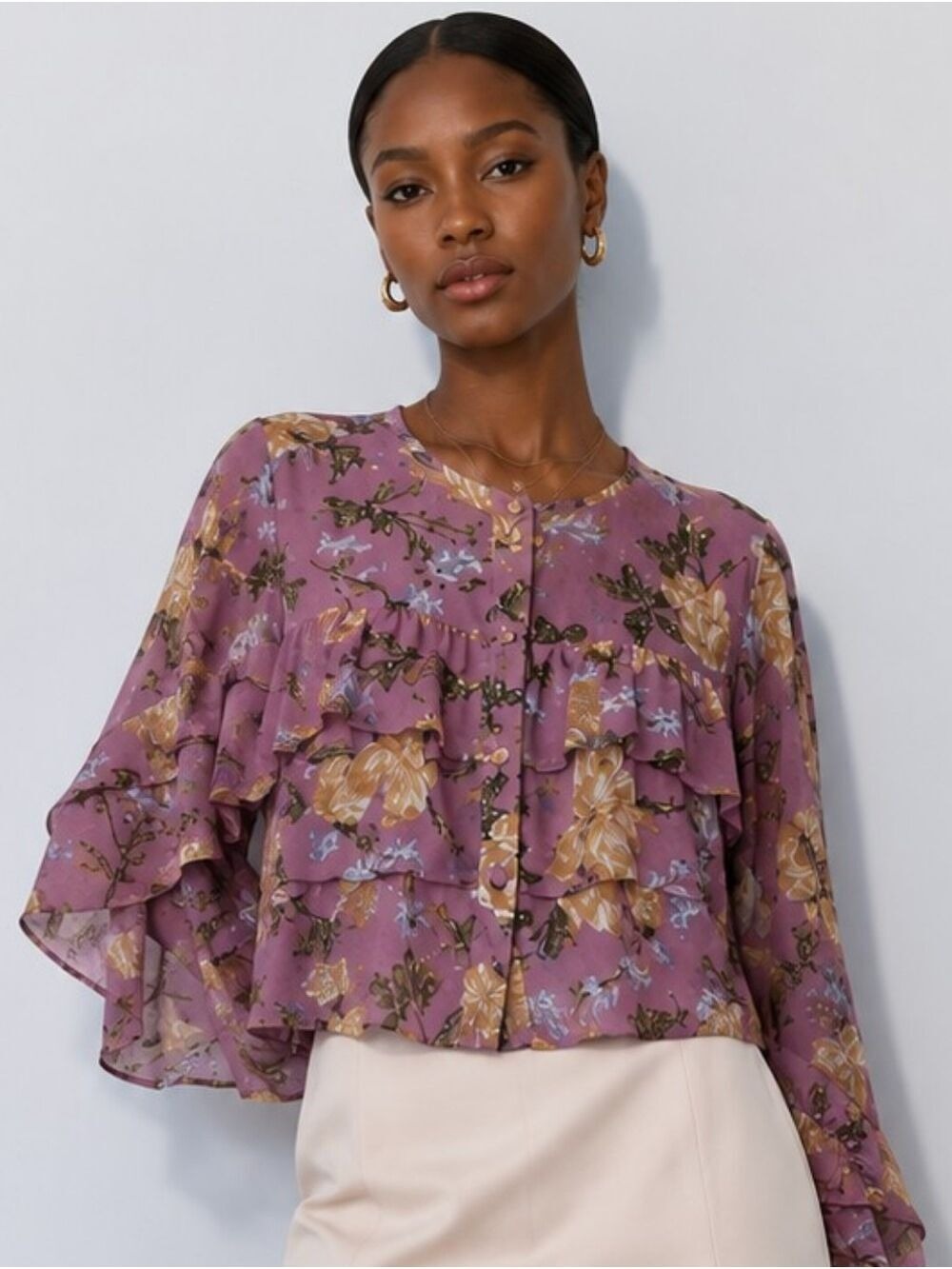 NWT ZARA MULTICOLOR FLORAL PRINT TIERED RUFFLE TOP BLOUSE SIZE SMALL
